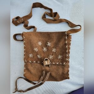 Handcrafted Brown Suede Bag Stars Design